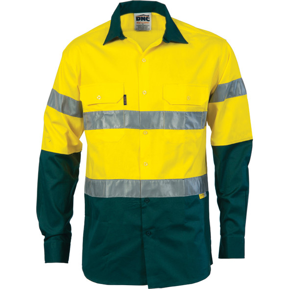 DNC HiVis Two Tone Drill Shirt with 3M 8910 R/Tape - Long Sleeve 3836