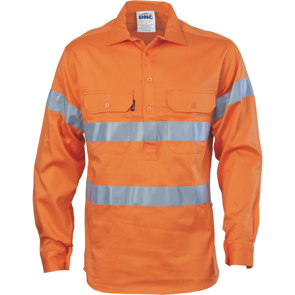DNC HiVis Close Front Cotton Drill Shirt with 3M R/Tape 3848