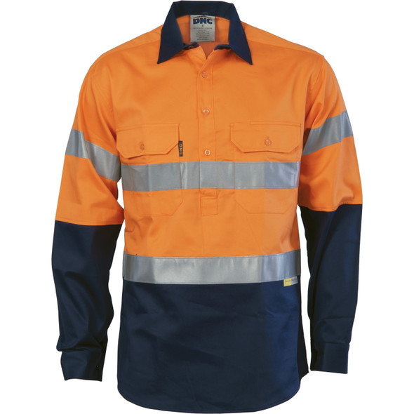 DNC HiVis Two Tone Closed Front Cotton Shirt with 3M R/Tape 3849