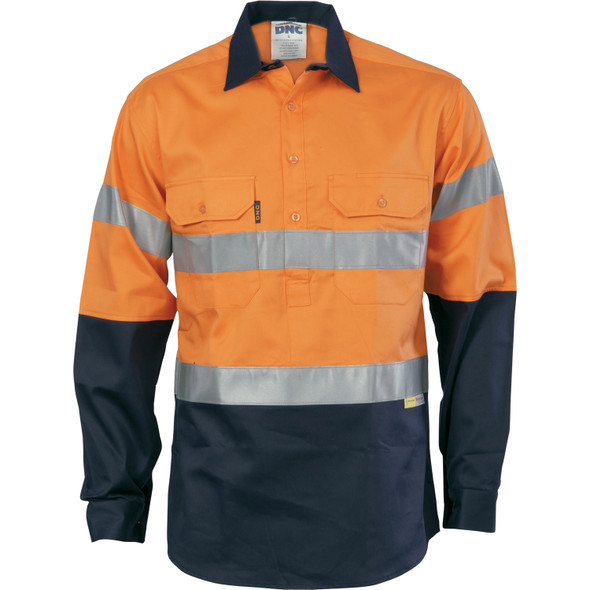 DNC HiVis Cool-Breeze Close Front Cotton Shirt with 3M R/Tape - Long sleeve 3949