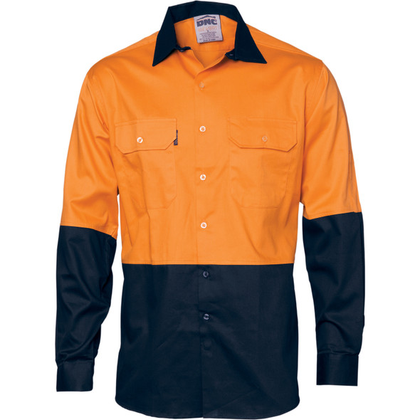 DNC HiVis Two Tone Cotton Drill Vented Shirt - Long Sleeve 3981