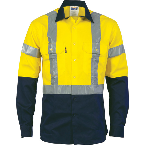 DNC HiVis D/N 2 Tone Drill Shirt with H Pattern Generic R/ Tape - Long sleeve 3983