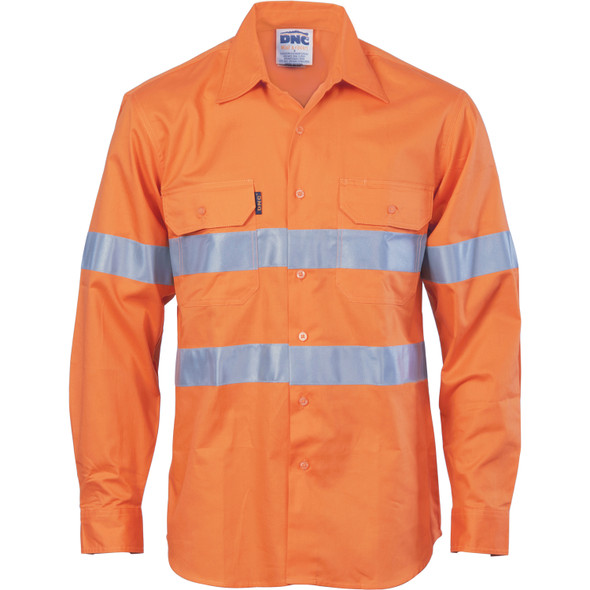 DNC HiVis Cool-Breeze Vertical Vented Cotton Shirt with Generic R/Tape - Long sleeve 3985