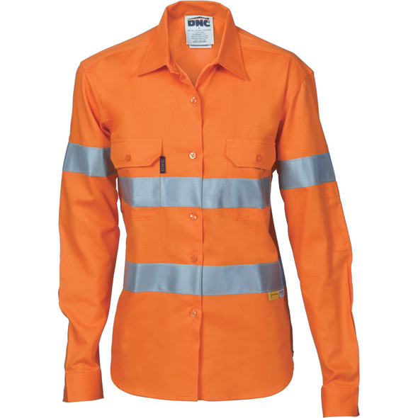 DNC Ladies HiVis Cool-Breeze Cott on Sh irt with 3M R/Tape - Long sleeve 378 5