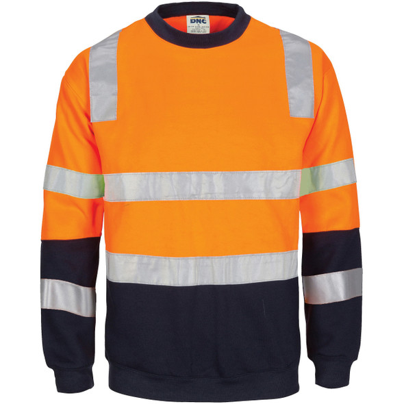 DNC HIVIS 2 tone, crew-neck fleecy sweat shirt with shoulders, double hoop body and arms CSR R/Tape 3723