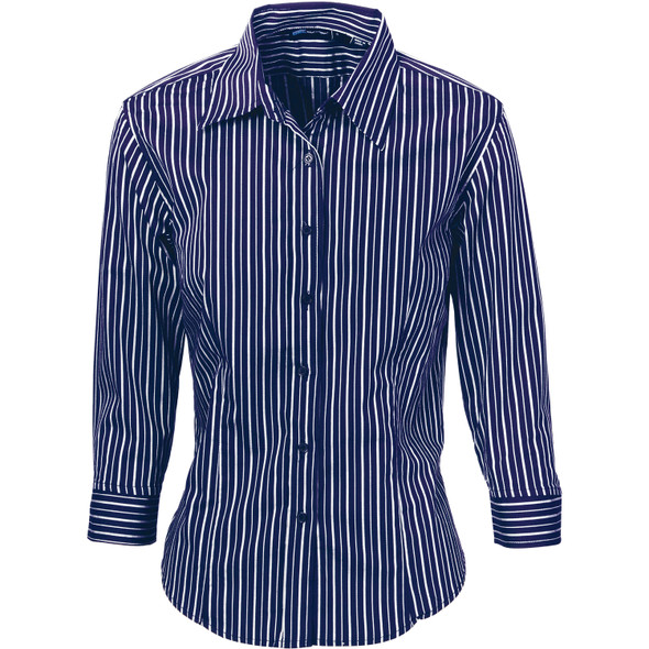 DNC Ladies Stretch Yarn Dyed Contrast Stripe Sh irts - 3/4 Sleeve 4234
