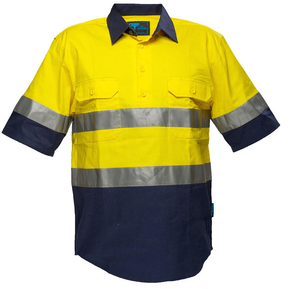 MC102 - Hi-Vis Two Tone Regular Weight Short Sleeve Closed Front Shirt with Tape