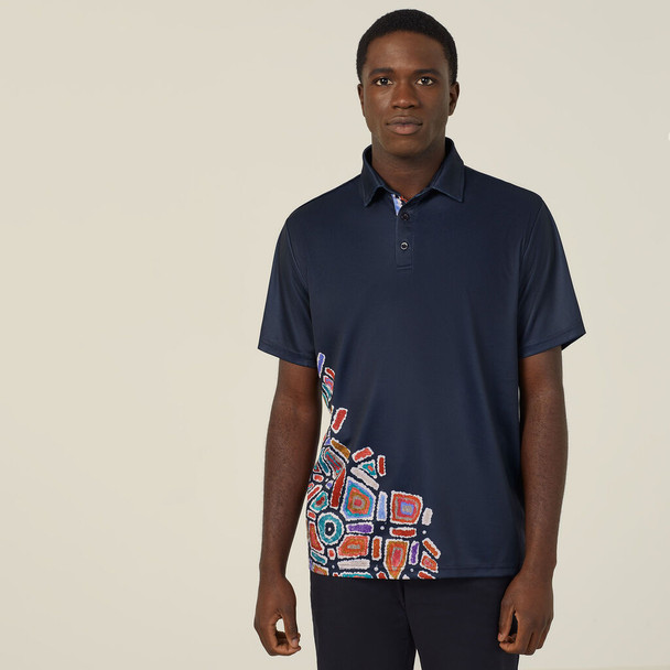 NNT Polyester Knit Water Dreaming Indigenous Print Polo