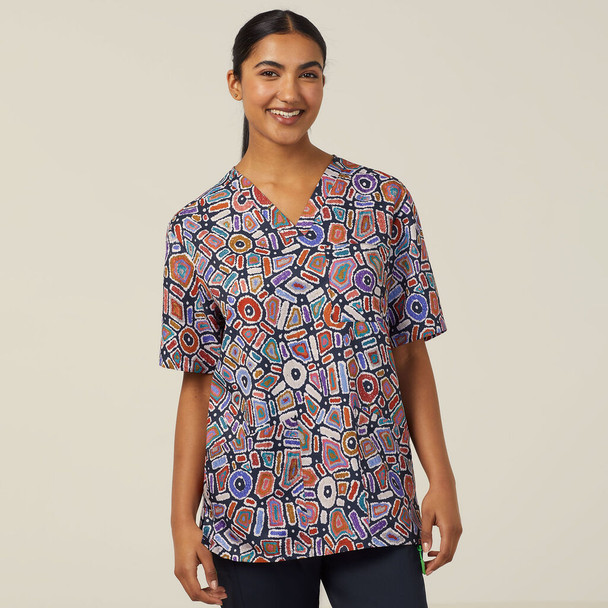NNT Polyester Print Water Dream Indigenous Scrub Top