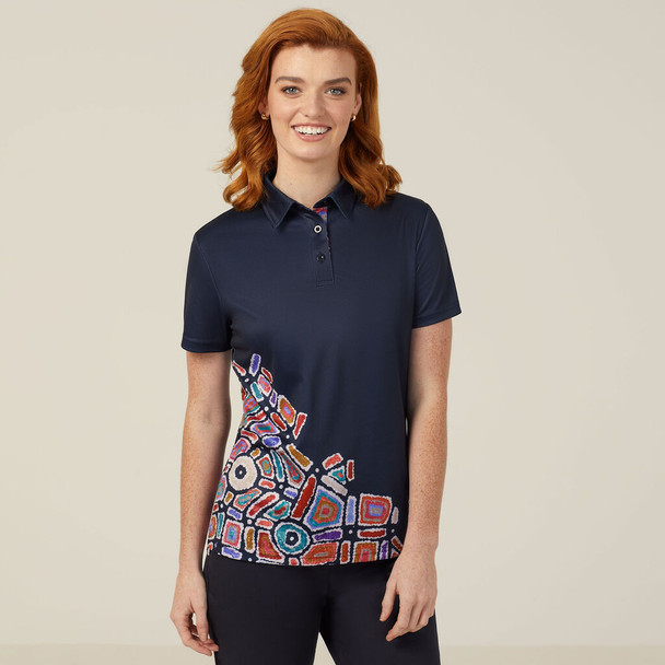 NNT Polyester Knit Water Dreaming Indigenous Print Polo