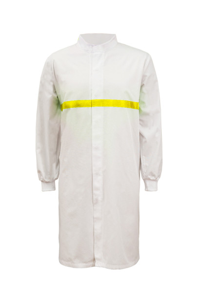 WJ3198 Food Industry Long Length Dustcoat With Mandarin Collar, Contrast Trims On Chest