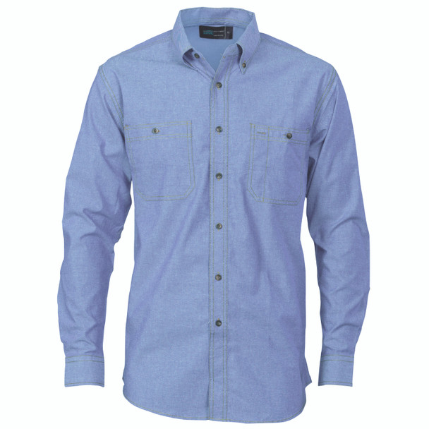 DNC Cotton Chambray Shirt , Twin Pocket - Long Sleeve 4102