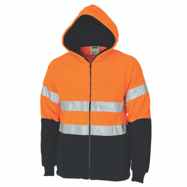 DNC Hivis full zip polar fleece hoodie with CSR R/tape 3926