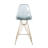 Molded Acrylic Counter Stool in Translucent Smoke and Gold Finish Legs