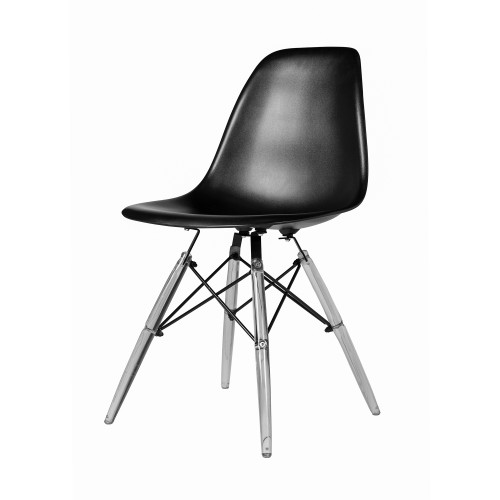 Molded Midcentury Modern Style Side Chair - Black Seat and Clear Legs