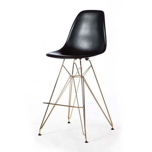 Molded Acrylic Counter Stool in Black and Gold Finish Legs