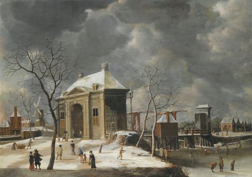 Amsterdam, A View Of The Heiligewegspoort From The North-West, With Skaters On A Frozen Canal by Jan Abrahamsz Beerstraaten Art Print Download