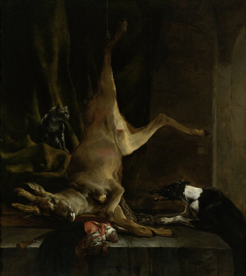A Dog and a Cat near a partially disembowelled Deer (1645 - 1660) by Jan Baptist Weenix Art Print Download