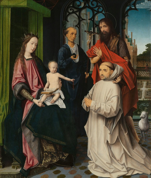 Virgin and Child Enthroned, with Saints Jerome and John the Baptist and a Carthusian Monk (c. 1510) by Jan Provost Art Print Download