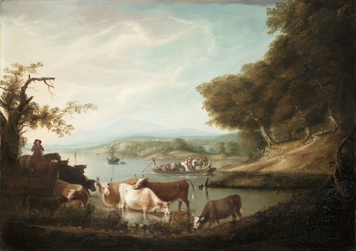 A Calm Watering PlaceExtensive and Boundless Scene with Cattle (1816) by Alvan Fisher Art Print Download