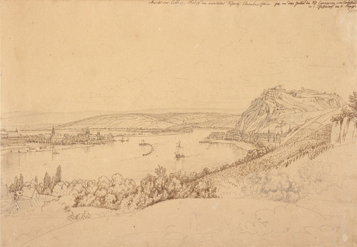 View of Koblenz with the Rhine and Fortress Ehrenbreitstein (recto); View of the Heidelberg Castle (1815) by Johann Adam Klein Art Print Download