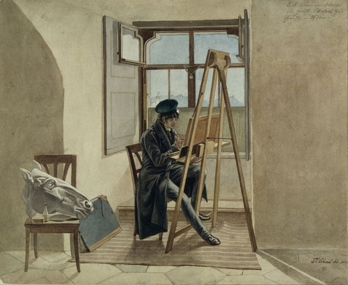 The Painter Johann Adam Klein at the easel in his studio in the Palais Chotek in Vienna (1818) by Johann Christoph Erhard Art Print Download