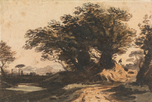 Landscape with a Clump of Trees near a Road and a Stream by John Varley Art Print Download