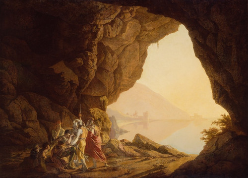 Grotto by the Seaside in the Kingdom of Naples with Banditti, Sunset (1778) by Joseph Wright of Derby Art Print Download
