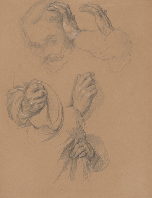 Sketch of head and studies of hands of Gniewosz of Dalewice; studies of Jagieos hands for the painting Queen Jadwigas Oath (1867) by Jzef Simmler Art Print Download
