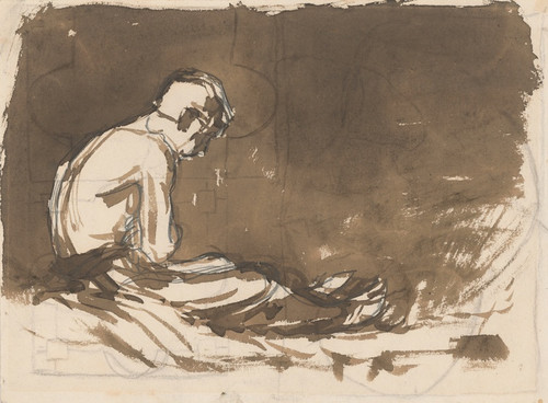 Sketch of a Man sitting Half-Naked from a Side View (In Prison I.) by Ladislav Mednynszky Art Print Download