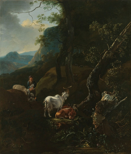 A Sherpherdess with Animals in a Mountainous Landscape (1649 - 1673) by Adam Pynacker Art Print Download