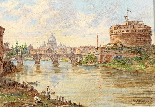 A View of Rome with Castel SantAngelo, Ponte SantAngelo and St Peters Basilica in the Background by Antonietta Brandeis Art Print Download