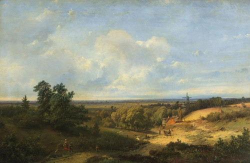 Extensive landscape with a windmill in the distance by Pieter Lodewijk Francisco Kluyver Art Print Download