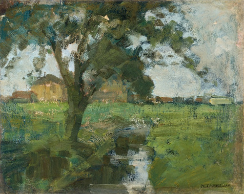 Farm Setting With Foreground Tree And Irrigation Ditch (1900-02) by Piet Mondrian Art Print Download