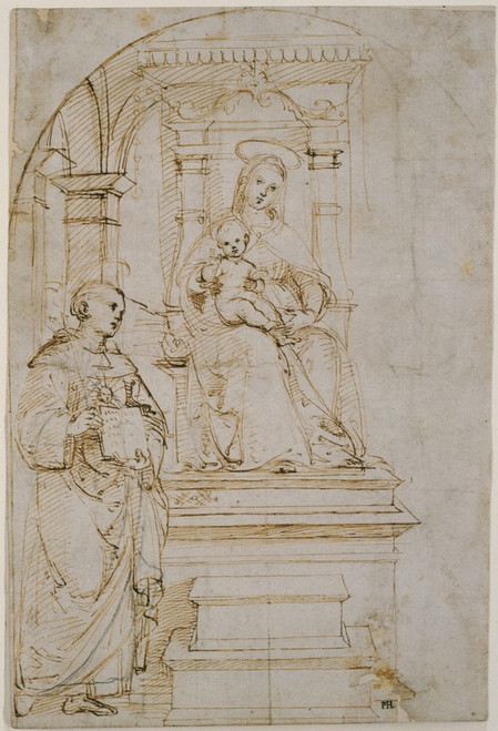 Sketch for an enthroned Virgin and Child with Saint Nicholas of Tolentino (ca. 1502  1504) by Raphael Art Print Download