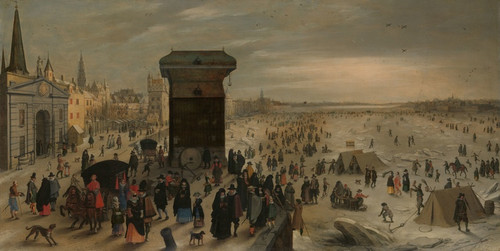 The Crane on the Antwerp Quay by the Frozen Scheldt (1622) by Sebastian Vrancx Art Print Download