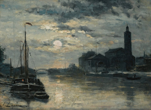 Le Canal De Lourcq, Lglise Saint-Christophe, Vue Du Quai De La Marne. Effet De Lune (circa 1876-80) by Stanislas Lpine Art Print Download