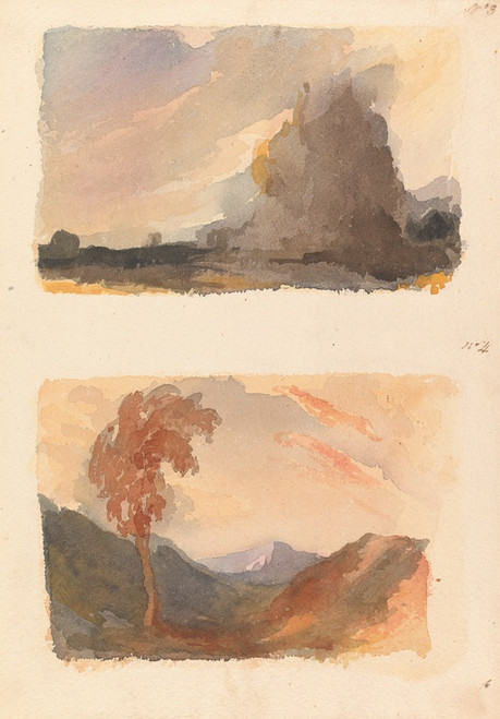 Landscape with Large Cliff in Foreground  Cuyps Principle (no. 3); Landscape with Tree in Foreground, Mountains in Distance  Boths Principle by Thomas Sully Art Print Download