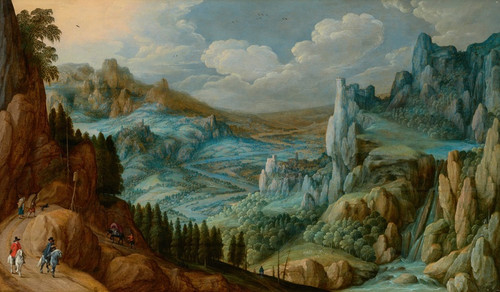 An extensive mountainous landscape with travellers on a path (1624) by Tobias Verhaecht Art Print Download