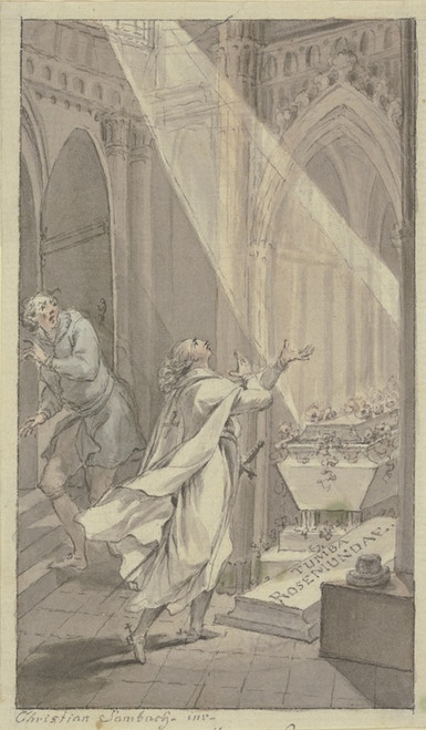 Zwei Mnner in einer mittelalterlichen Gruft an einem Sarg by Christian Sambach Art Print Download
