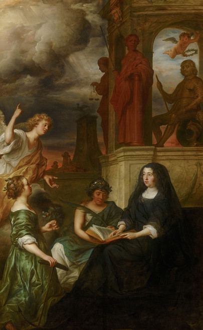 Allegory on the Memory of Stadholder Frederik Hendrik (1584-1647), with a Portrait of his Widow, Amalia of Solms-Braunfels (1602-1675) (1654) by Govert Flinck Art Print Download