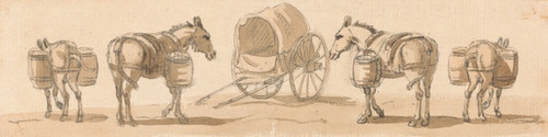 Digital Print - Four Mules with Panniers and a Cart by Paul Sandby