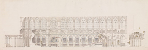 Digital Print - Cross Section of the Nave of Reims Cathedral, decorated for the Coronation of King Louis XVIII by Charles Percier