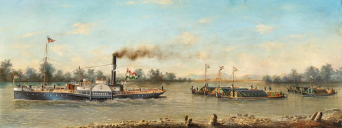 Digital Print - Tugboat TORONTL with Ships and Barges on a Southern Hungarian River, probably the Danube by Ludwig Rubelli von Sturmfest