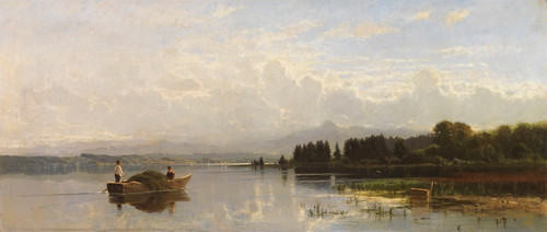 Digital Print - Heuboot bei der berfahrt (wohl oberbayerischer See) by Richard Von Poschinger