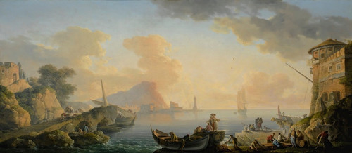 Digital Print - View Of A Harbor At Dawn, With Fishermen Along The Port In The Foreground by Carlo Bonavia
