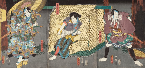 Digital Print - Actors in the Roles of Yoshida no Matsuwaka, tomo Hitachinosuke, and Yakko Kajihira by Utagawa Kunisada (Toyokuni III)