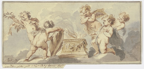 Digital Print - Five putti at a sacrificial altar by Jacob de Wit