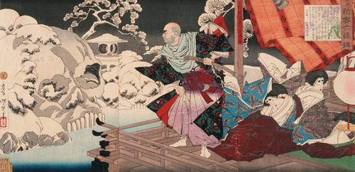 Digital Print - A New Selection of Strange Events; Taira No Kiyomori Seeing Skulls in the Snowy Garden by Tsukioka Yoshitoshi