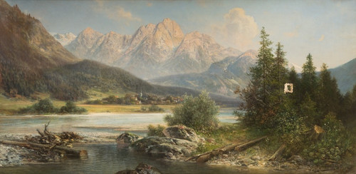 Digital Print - River landscape at the foot of the Alps by Alfred Karl Julius Von Schnberger